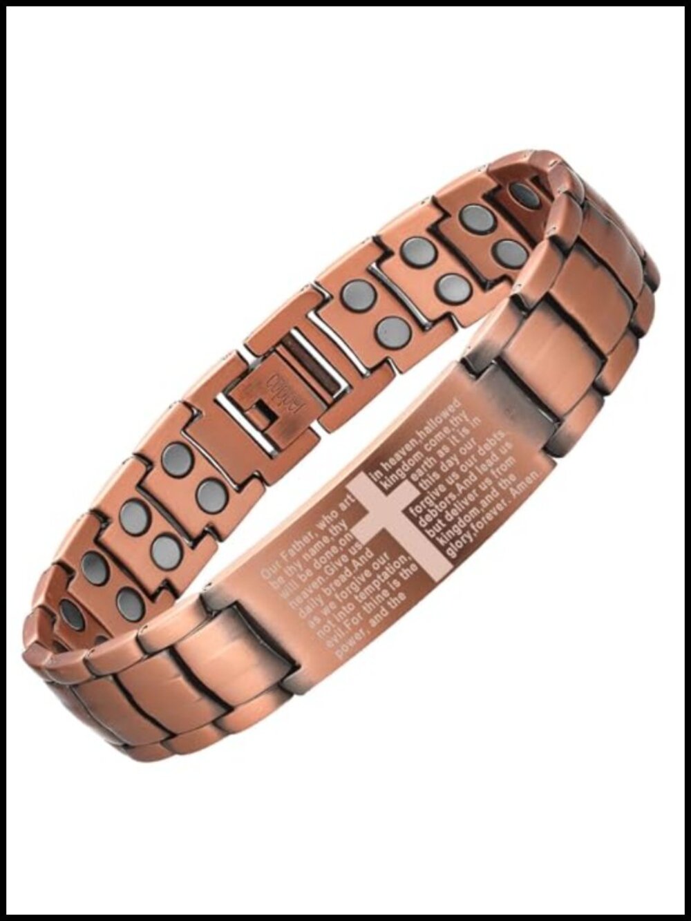99% Pure Solid Copper Bracelet with Magnets, Adjustable Clasp Retro Cross Design